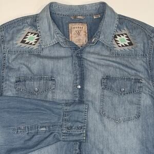 Guess Men’s Western Slim Fit Denim Snap Vintage Shirt XL RARE